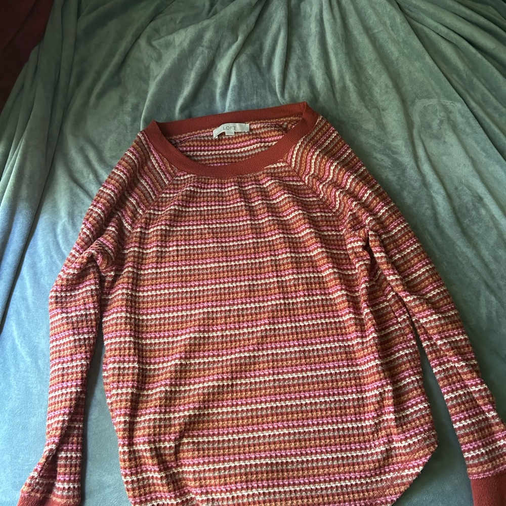 LOFT Burgundy and Pink Striped Sweater